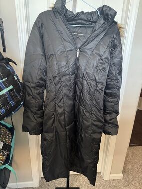Steve Madden Black Quilted Long Puffer Coat with Hood